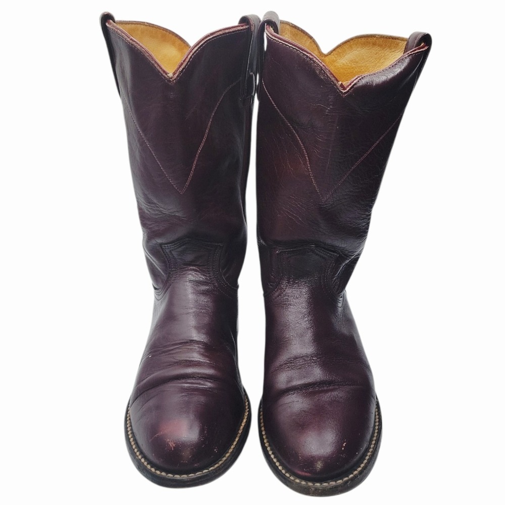 Justin 1880 Roper‎ Boots Mens 7.5D Brown Leather USA Made Western Cowboy Vintage